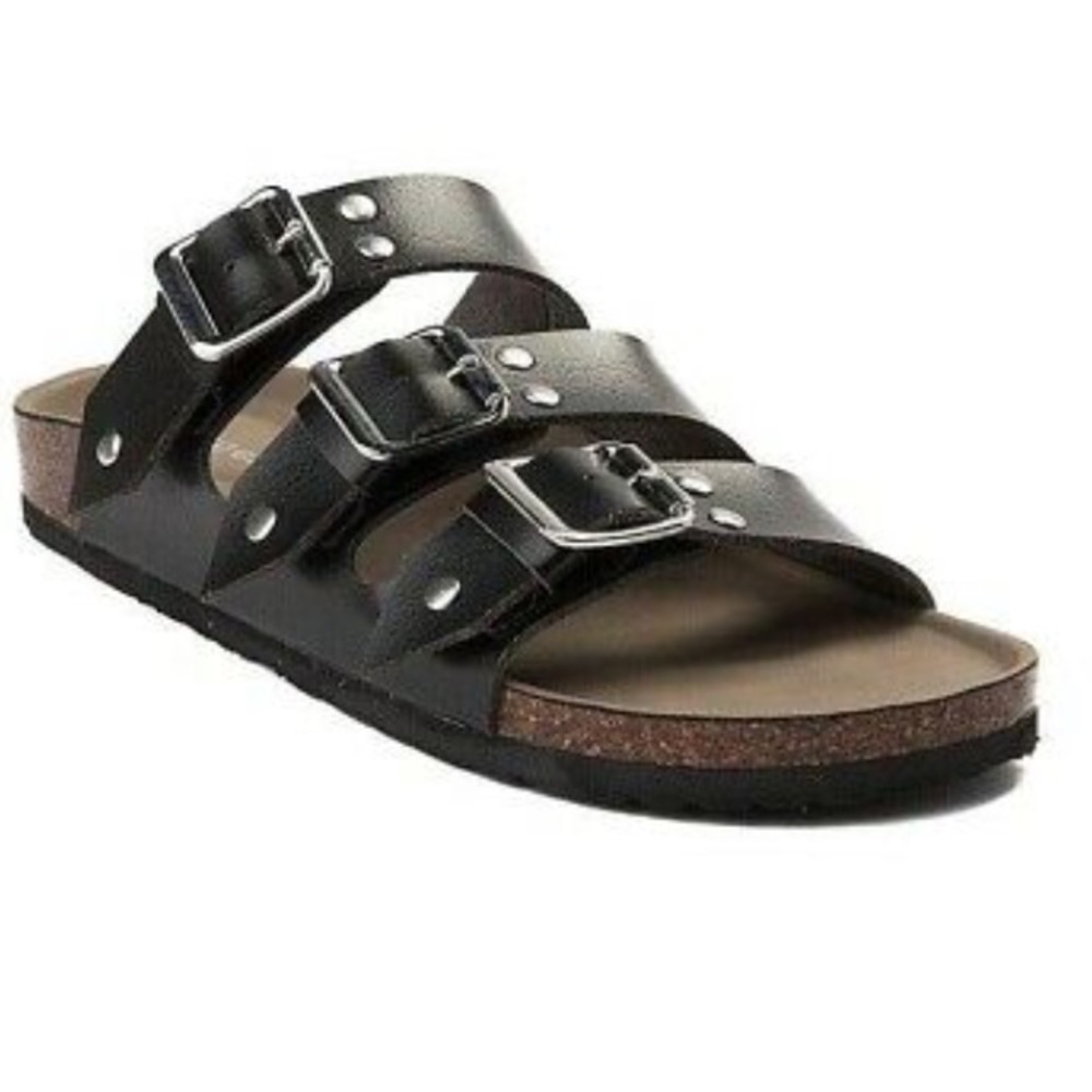 Madden Girl Ella Black Faux Leather Slip On Buckle Sandals Size 5